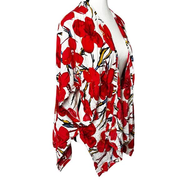 Do Everything In Love Kimono Womens One Size Floral Red Draped Flowy Cardigan - Picture 2 of 7